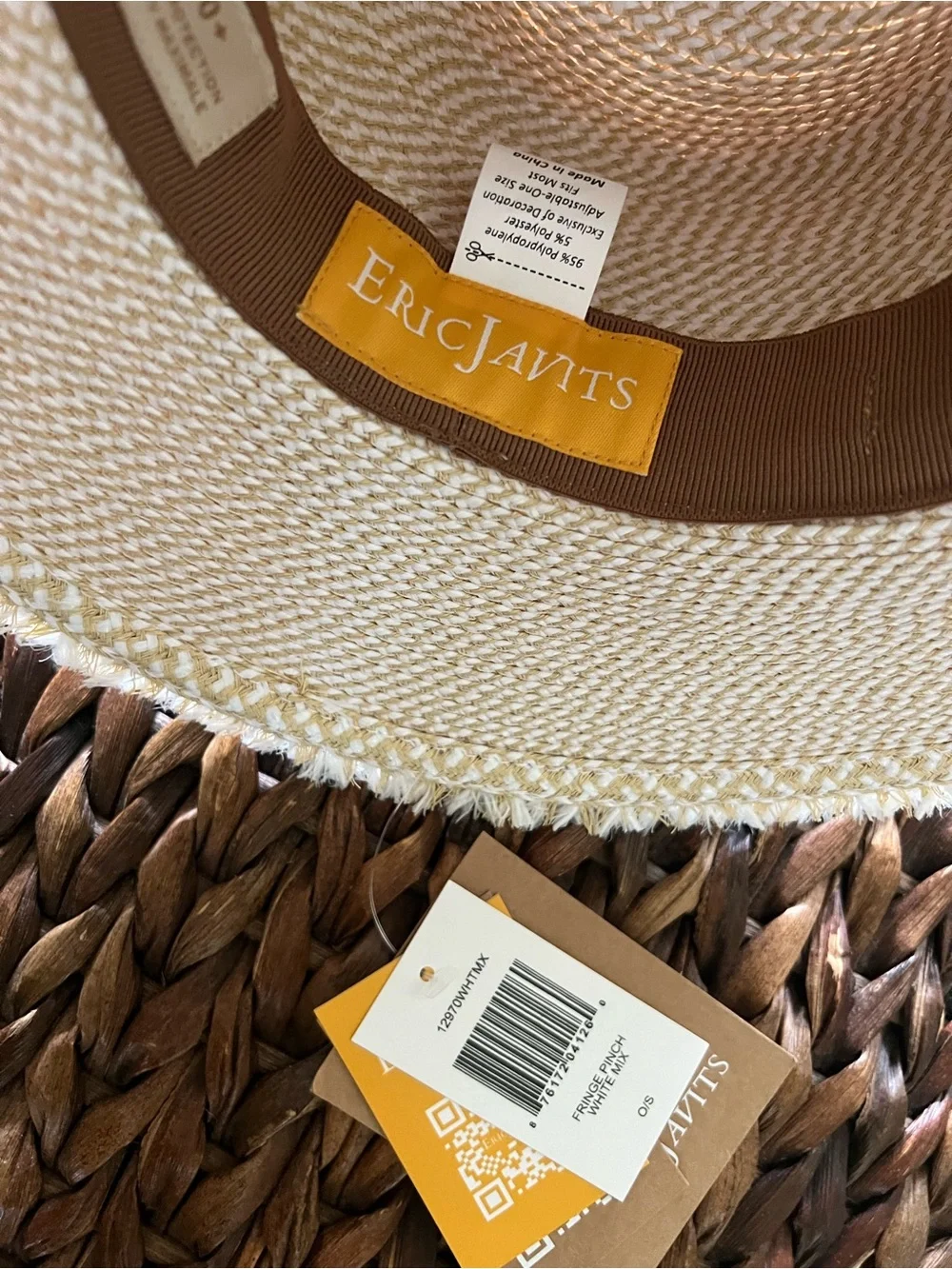 Eric Javits Fringe Pinch White Straw Fedora